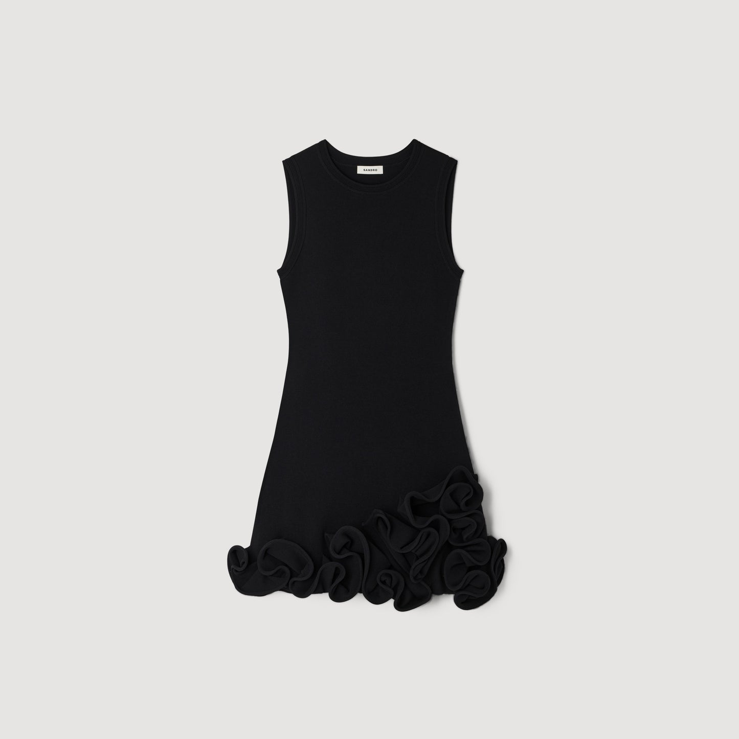Floral Knit Short Dress Black
