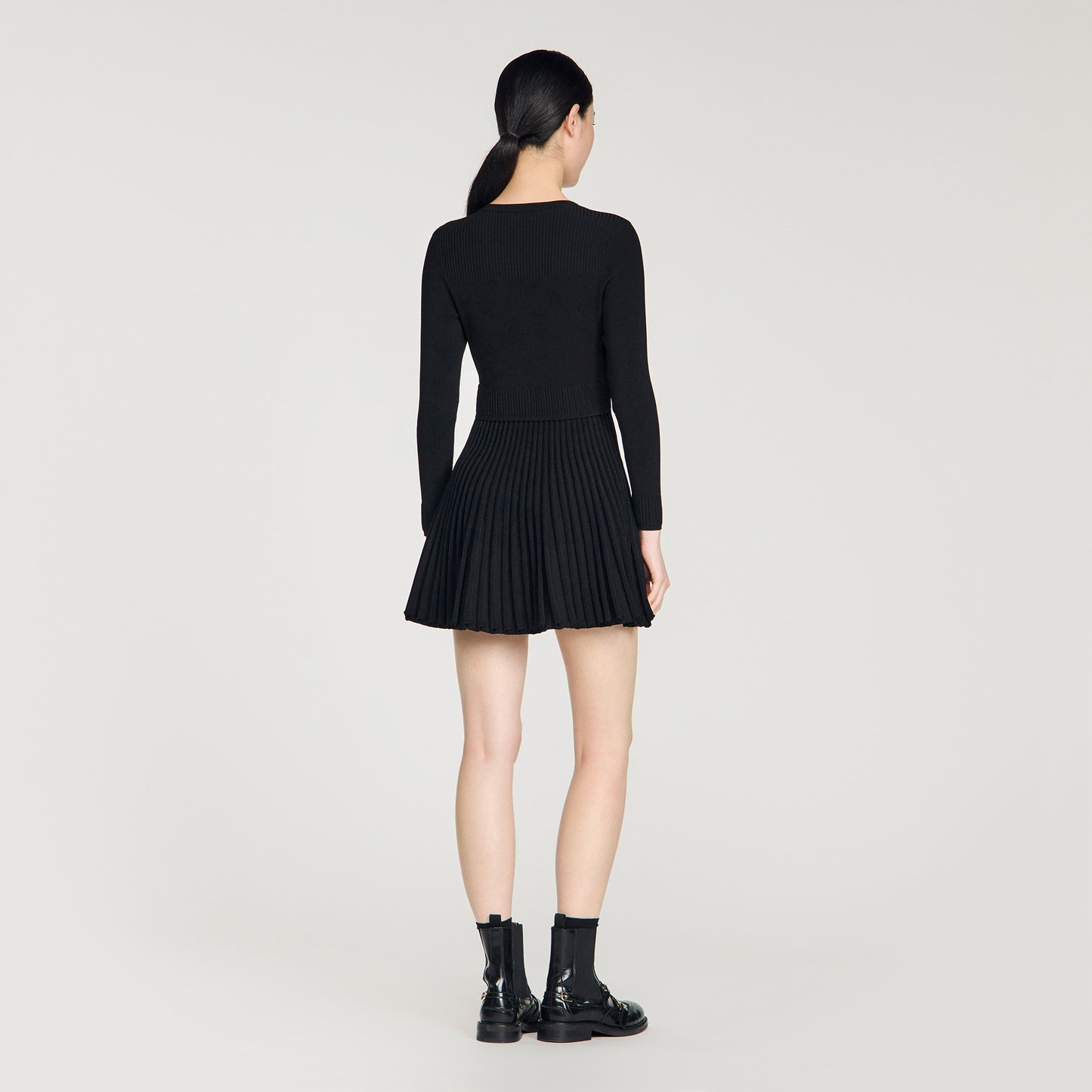 Ruby Pleated Knit Short Dress Black