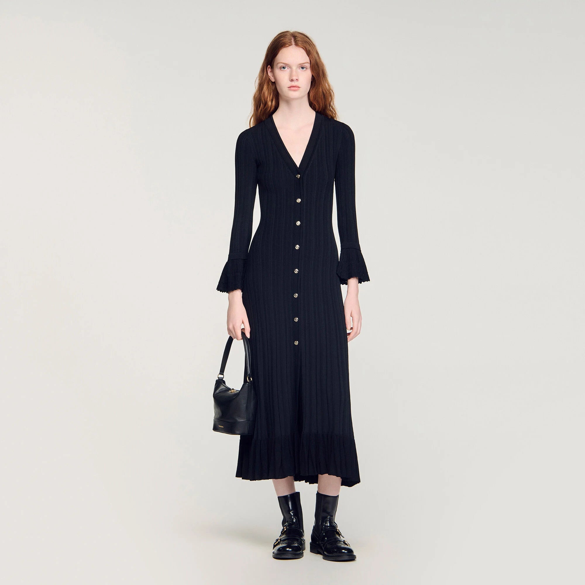 Narya Knit Maxi Dress With Ruffle Black