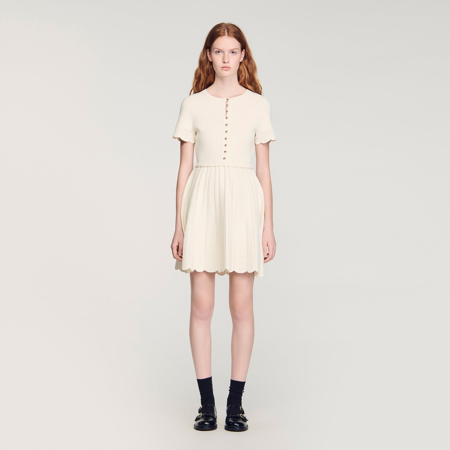 Gisele Pointelle Knit Short Dress ECRU