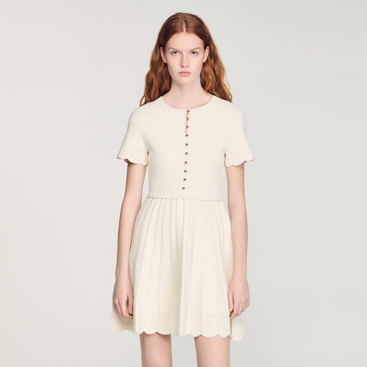 Gisele Pointelle Knit Short Dress ECRU
