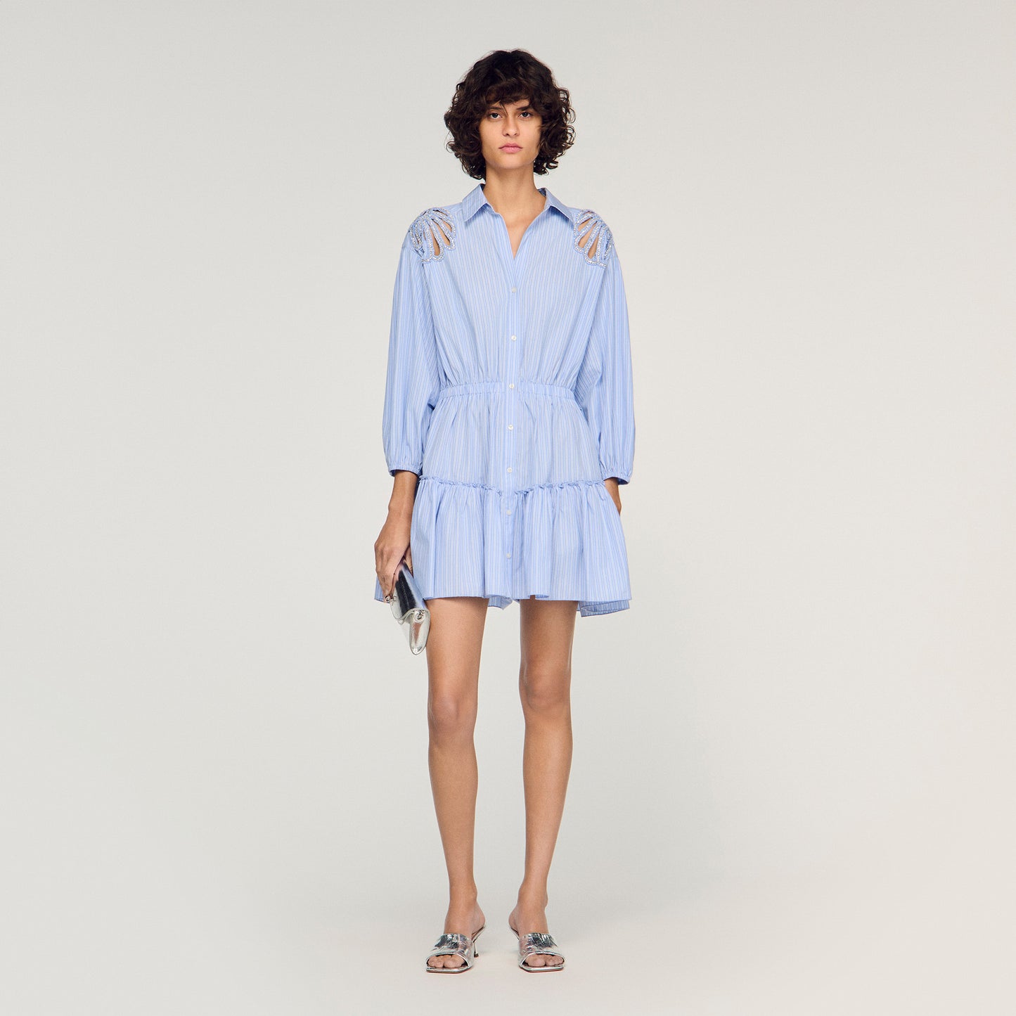 Ludovica Short Striped Cotton Dress Sky Blue