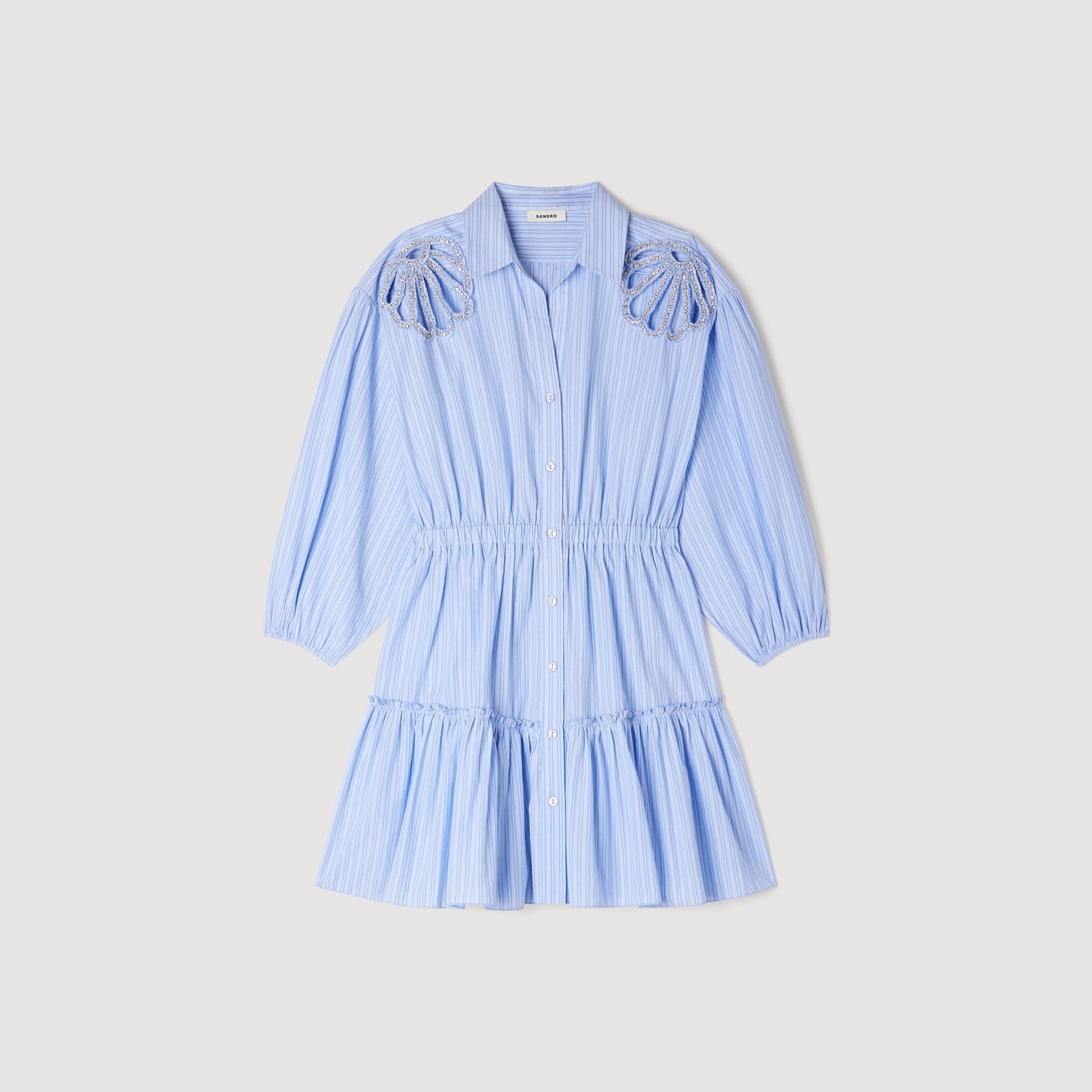 Ludovica Short Striped Cotton Dress Sky Blue