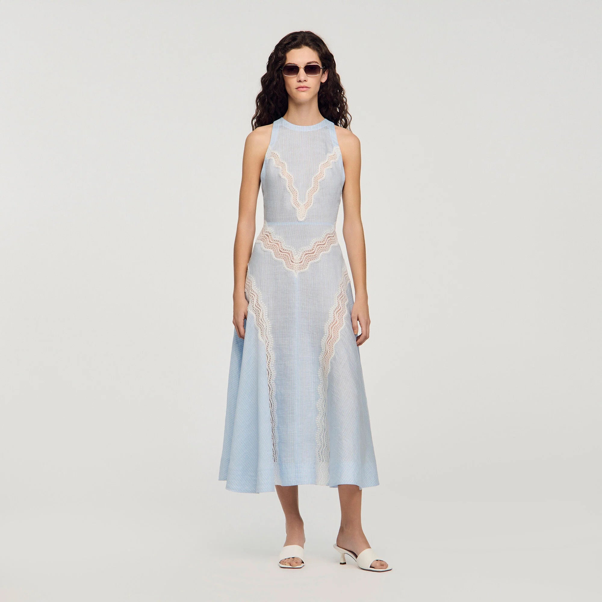 Nathalie Maxi Dress With Lace Details Ciel / Blanc