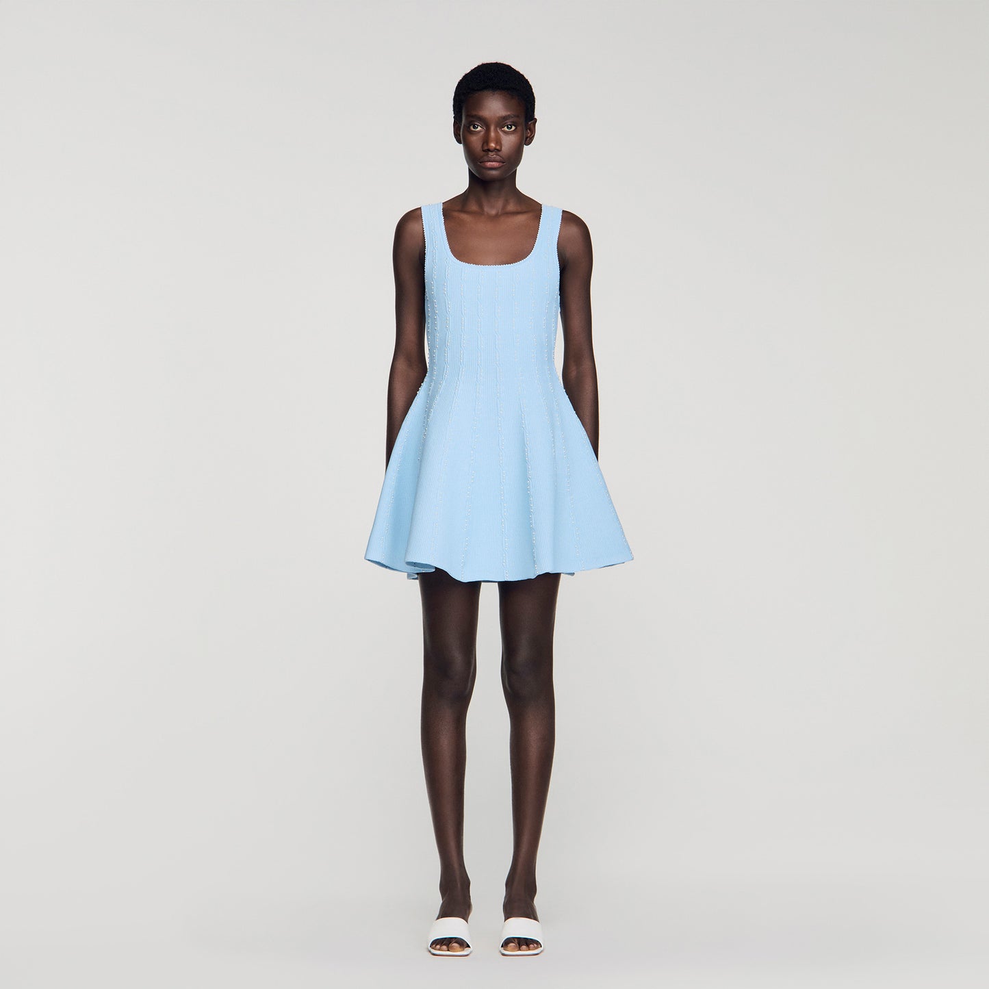 Lyssandra Beaded Knit Short Dress SKY BLUE