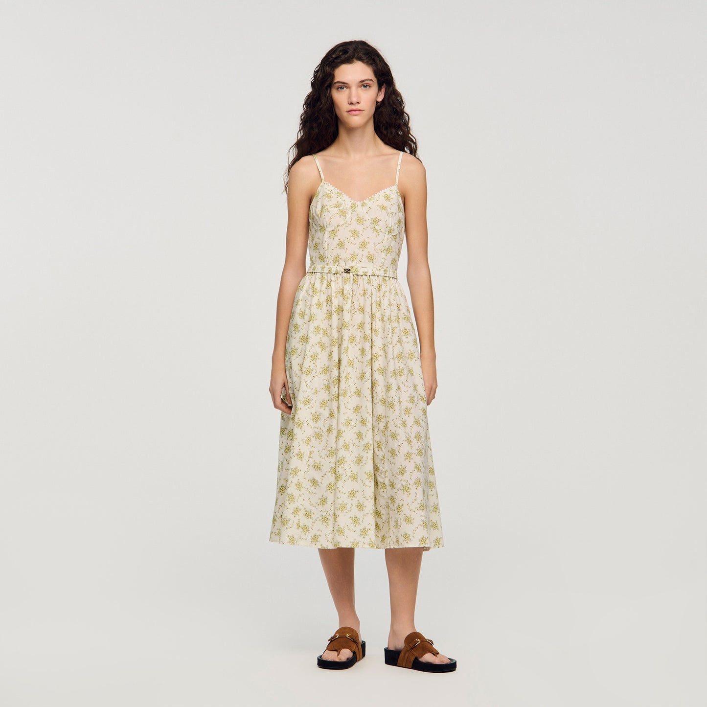 Lucette Floral Maxi Dress With Straps Olive / Ecru