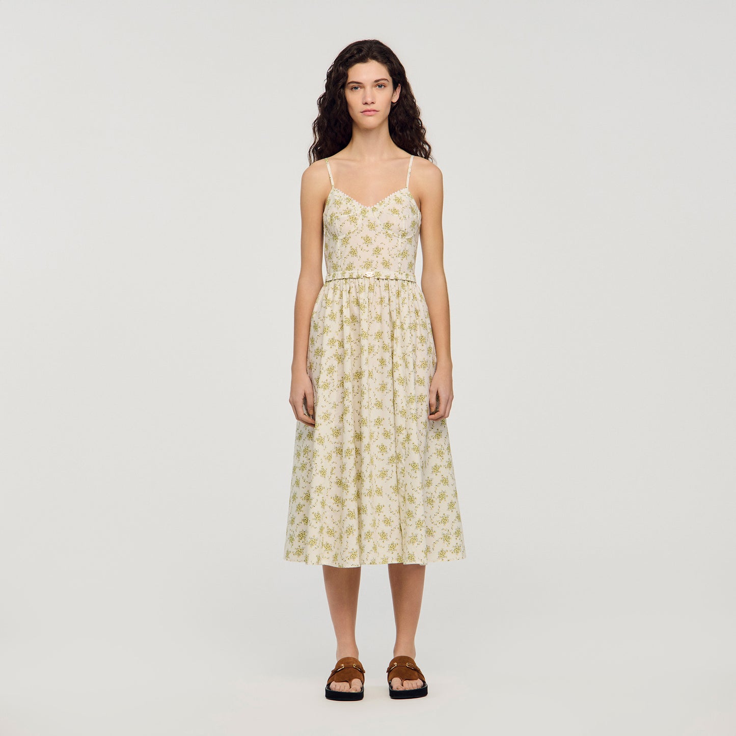 Lucette Floral Maxi Dress With Straps Olive / Ecru
