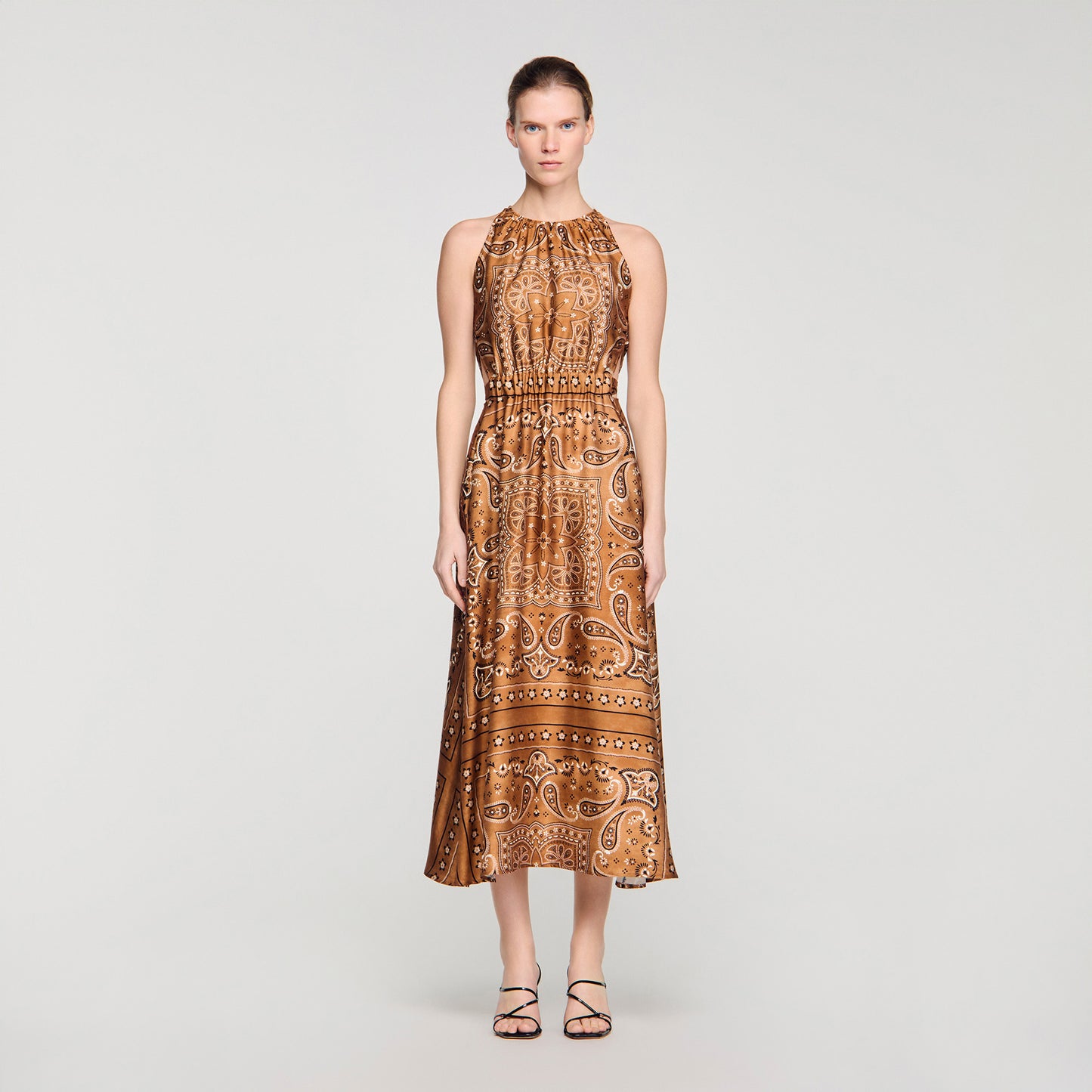 Melanie Bandana-Print Maxi Dress Brown / Black