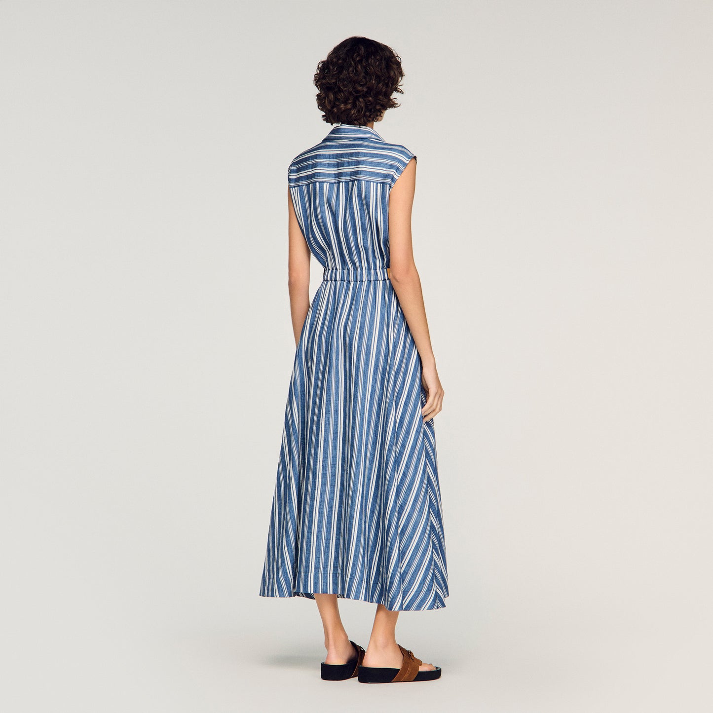 Sofia Striped Maxi Dress With Leather Tab Blu / White