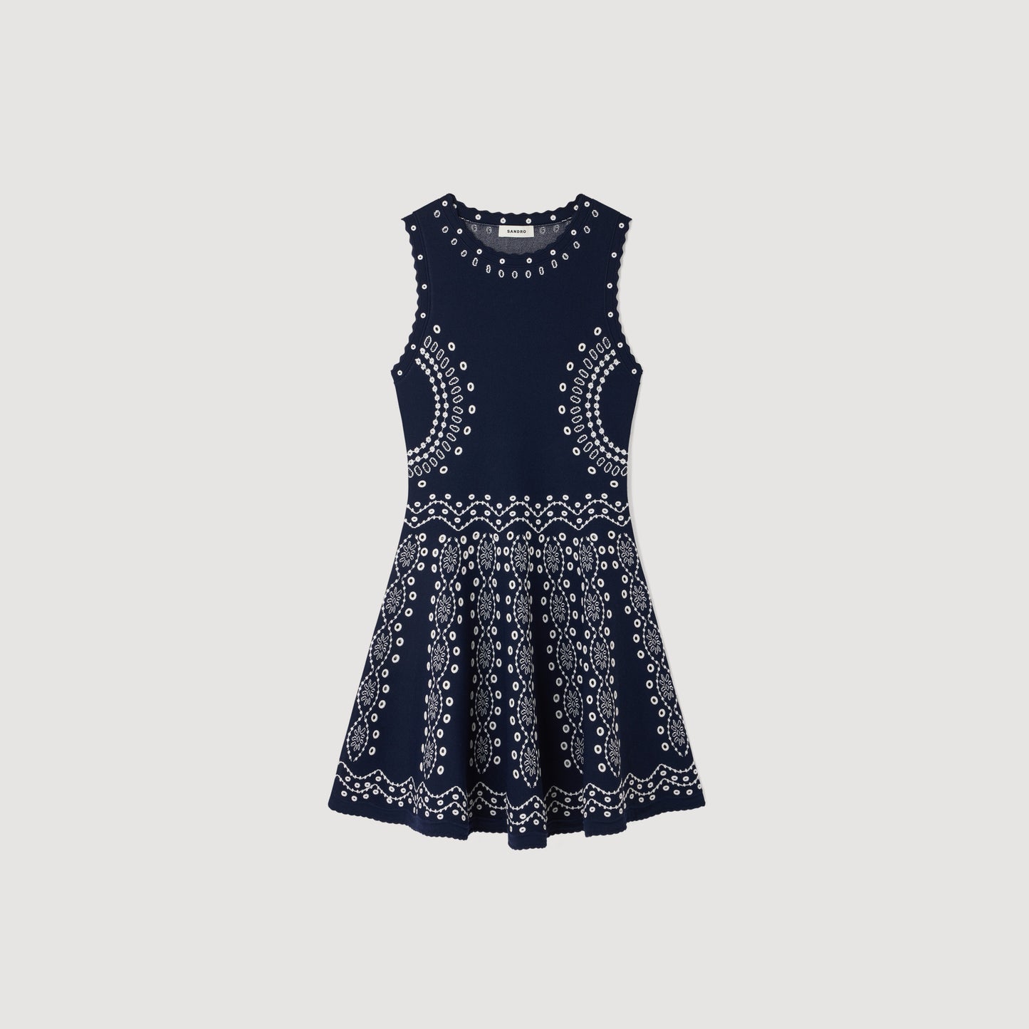 Capri Scarf-Print Knit Short Dress Navy Blue