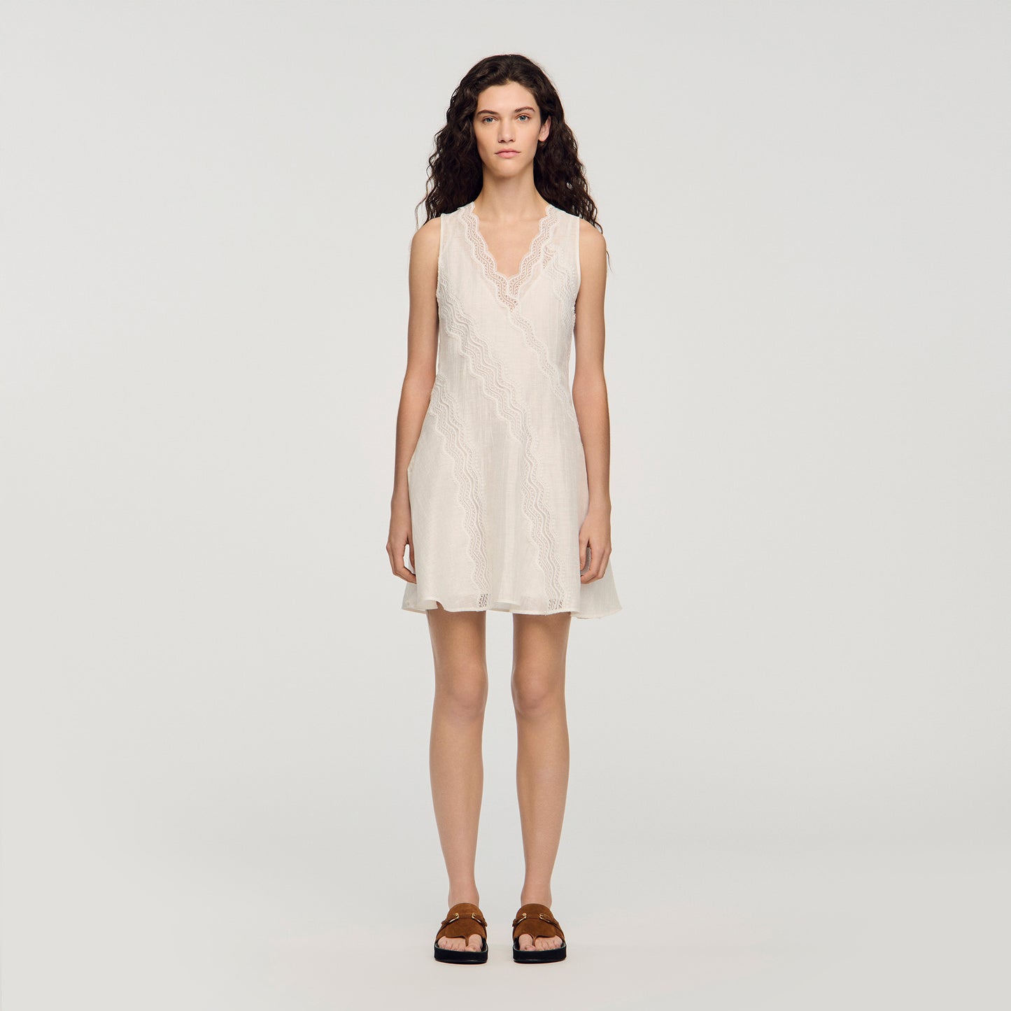 Blandine Short Trimmed Linen Dress White