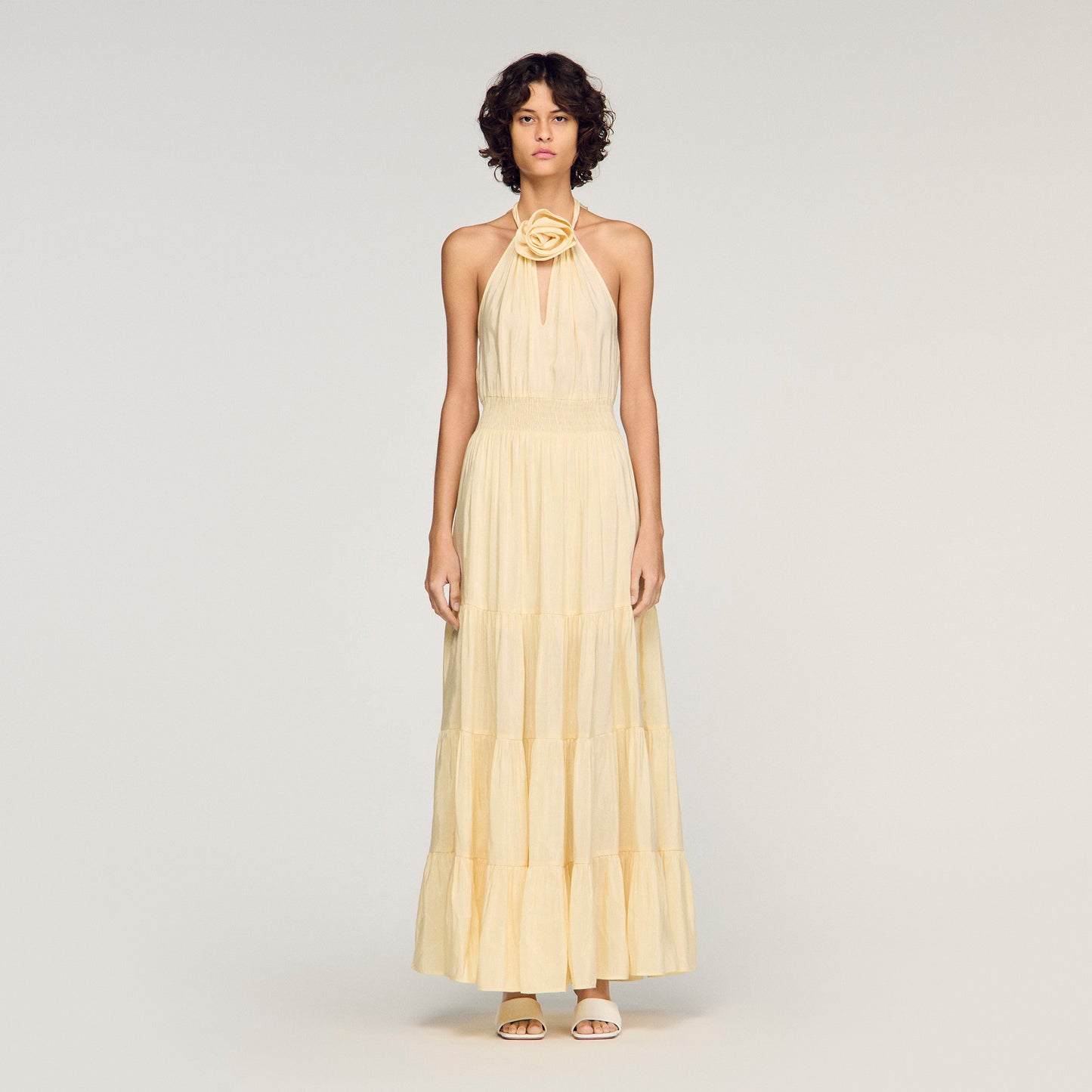 Alba Floral Print Linen Maxi Dress Vanilla