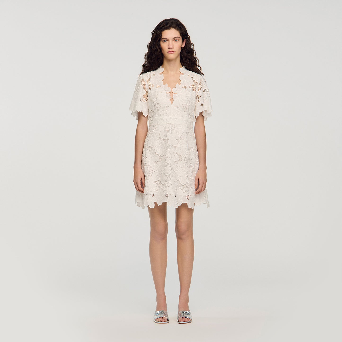 Elara Flower Print Short Dress White
