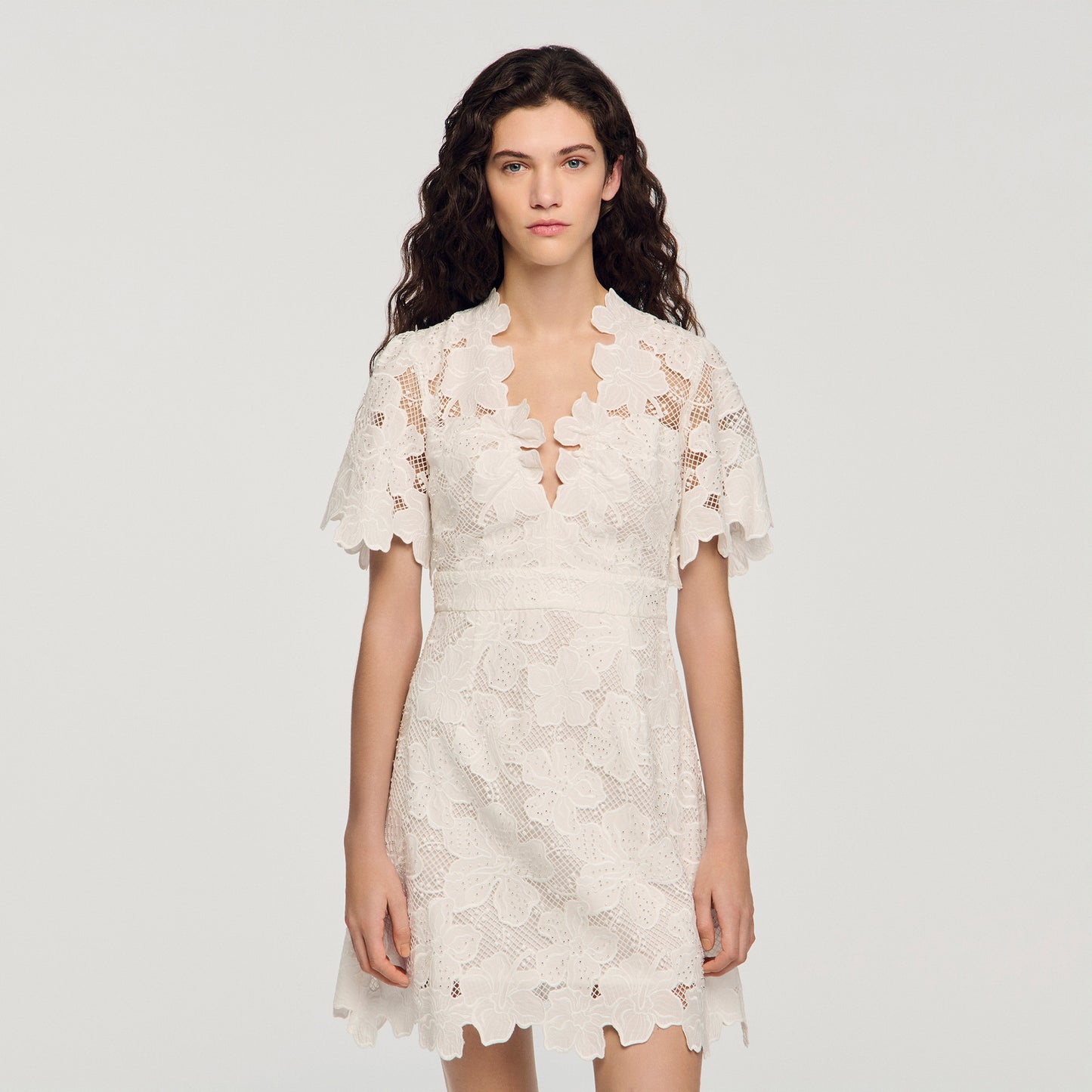Elara Flower Print Short Dress White