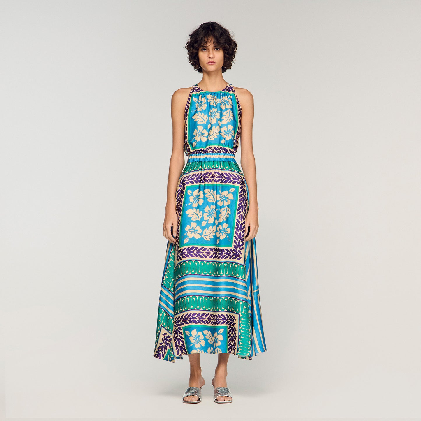 Jade Floral Print Maxi Dress Green / Purple