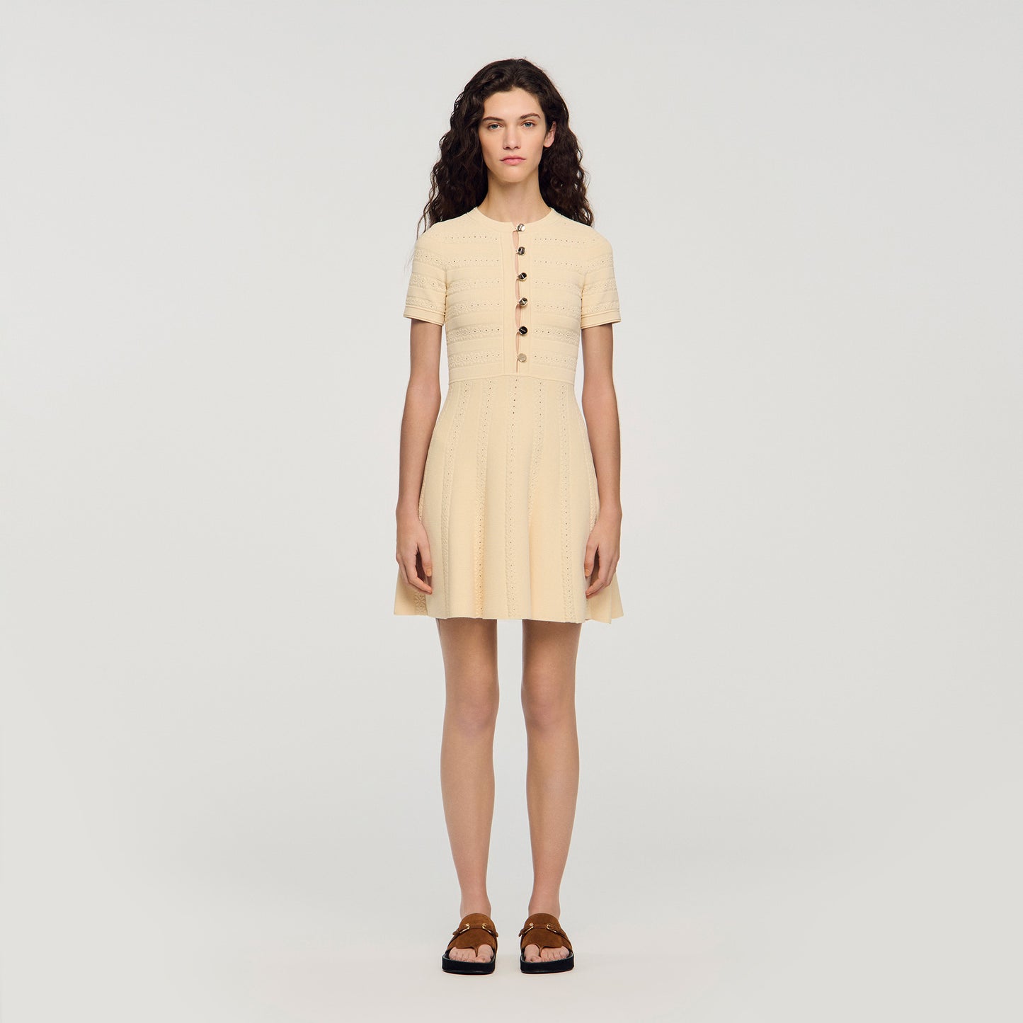 Milou Floral Print Knit Short Dress Vanilla