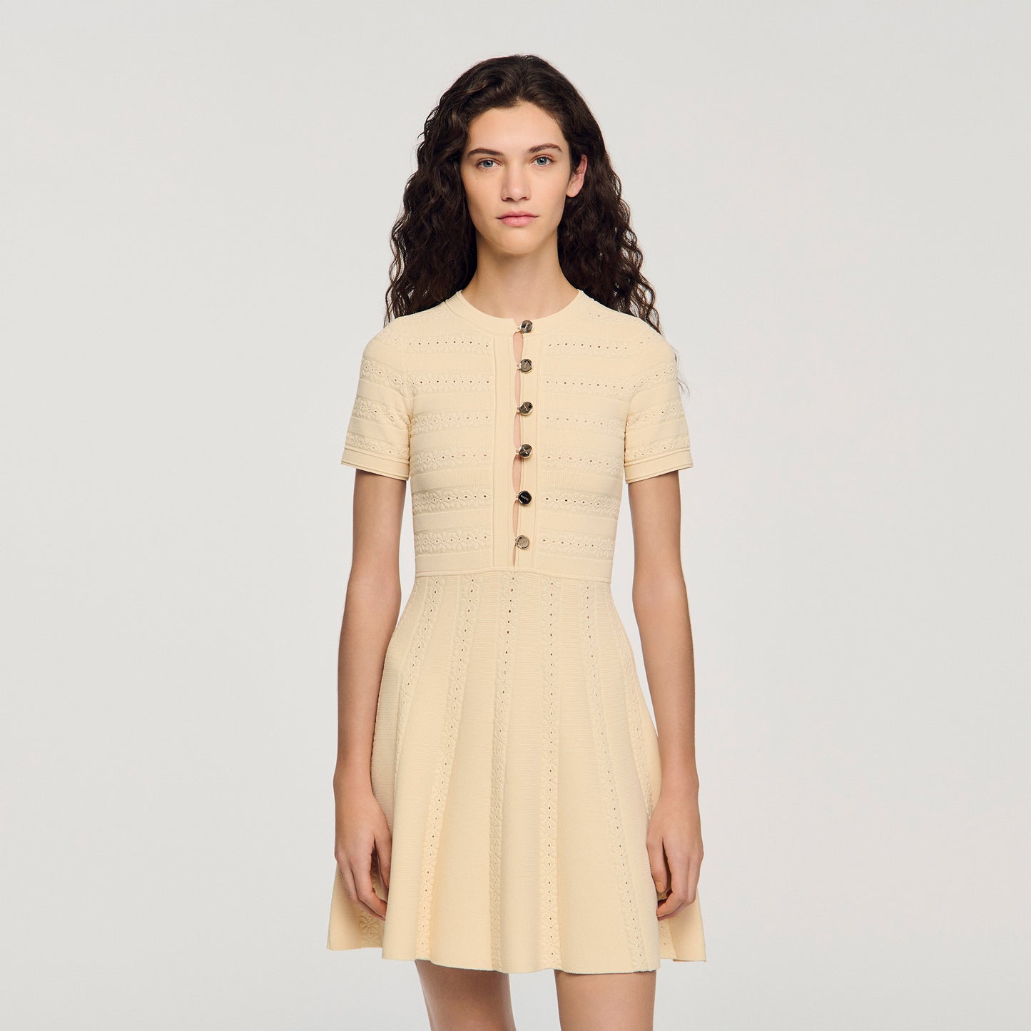 Milou Floral Print Knit Short Dress Vanilla