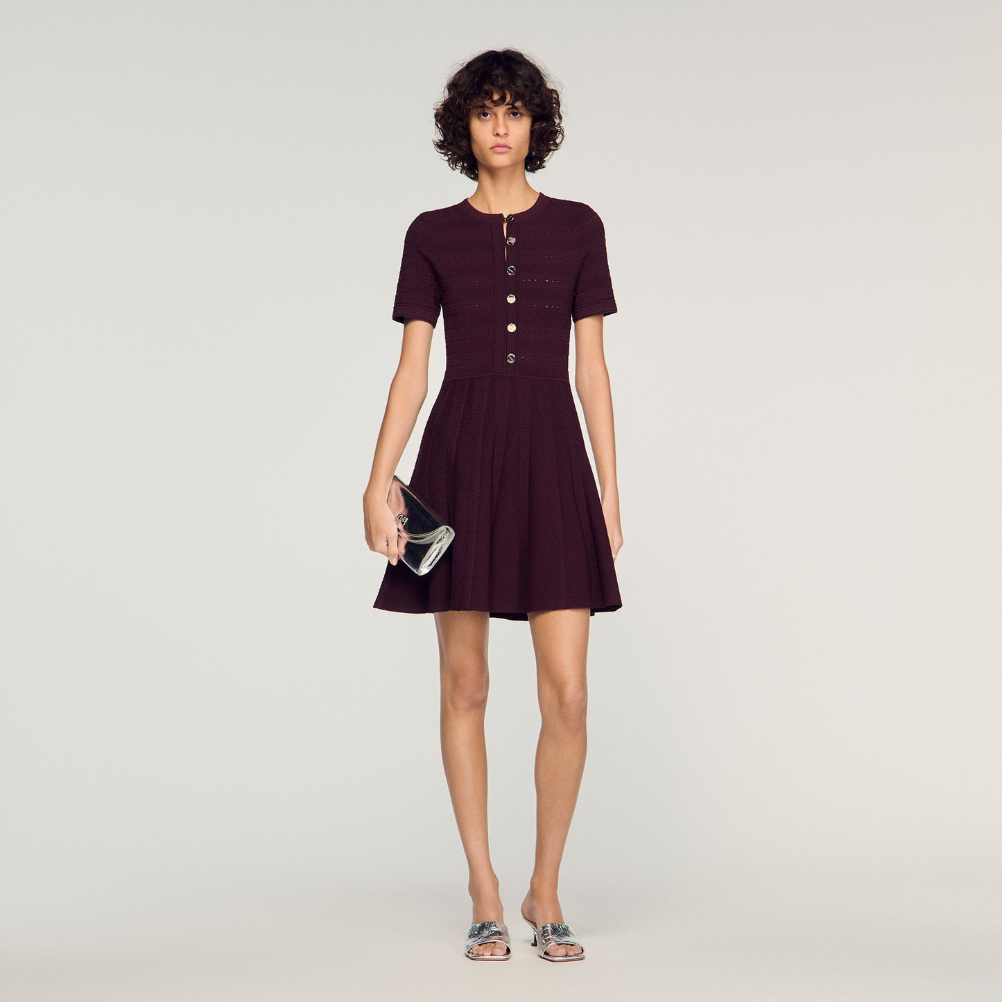 Milou Floral Print Knit Short Dress Brown