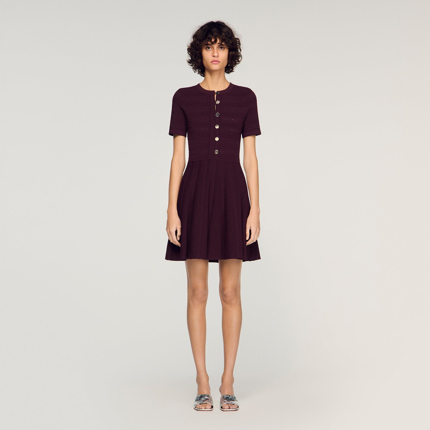 Milou Floral Print Knit Short Dress Brown