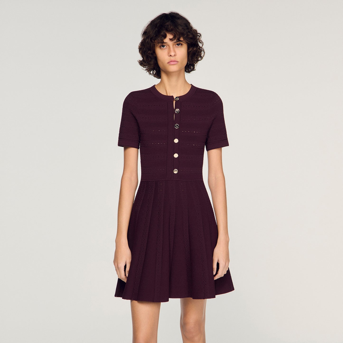 Milou Floral Print Knit Short Dress Brown