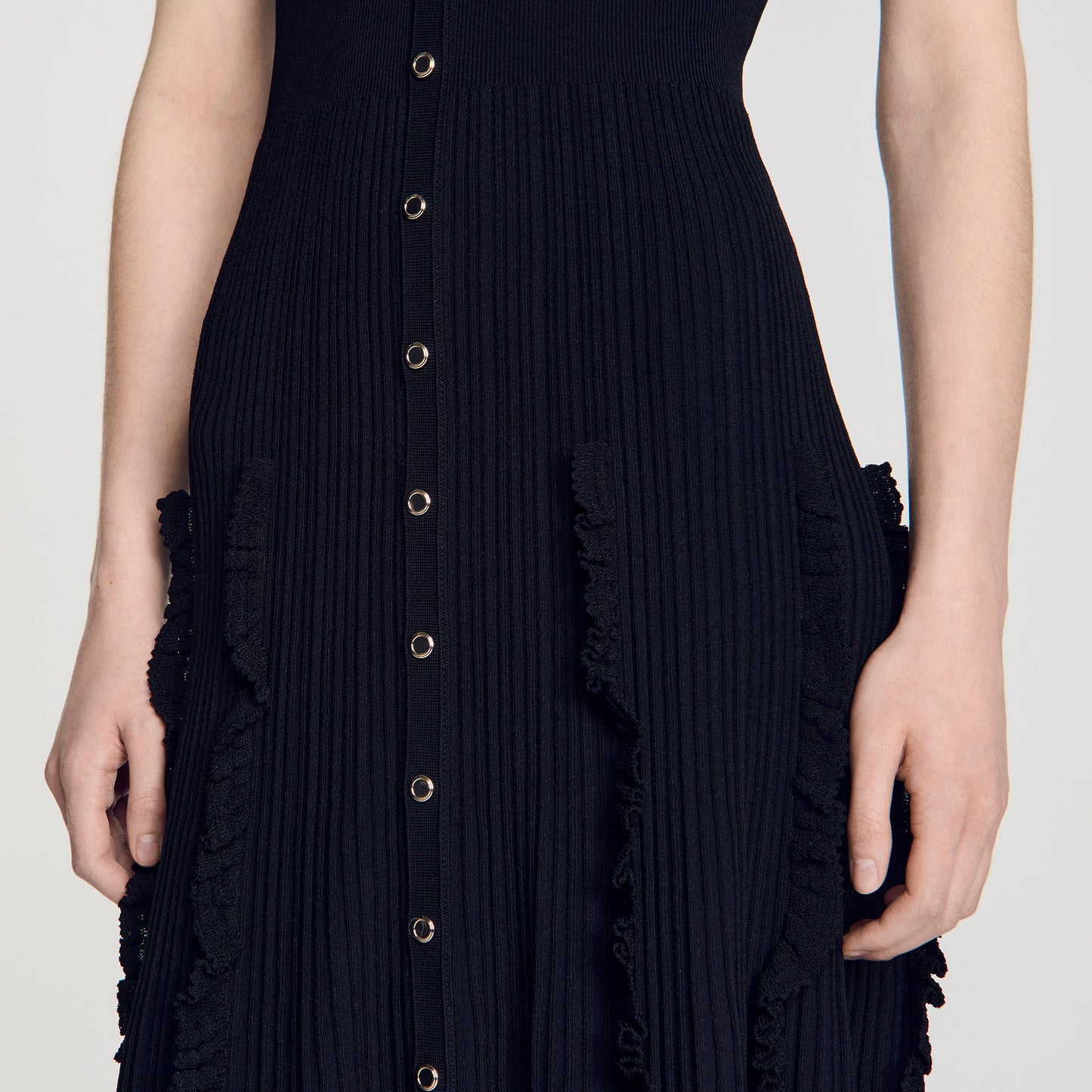 Pietrarosa Knit maxi dress with ruffles Black