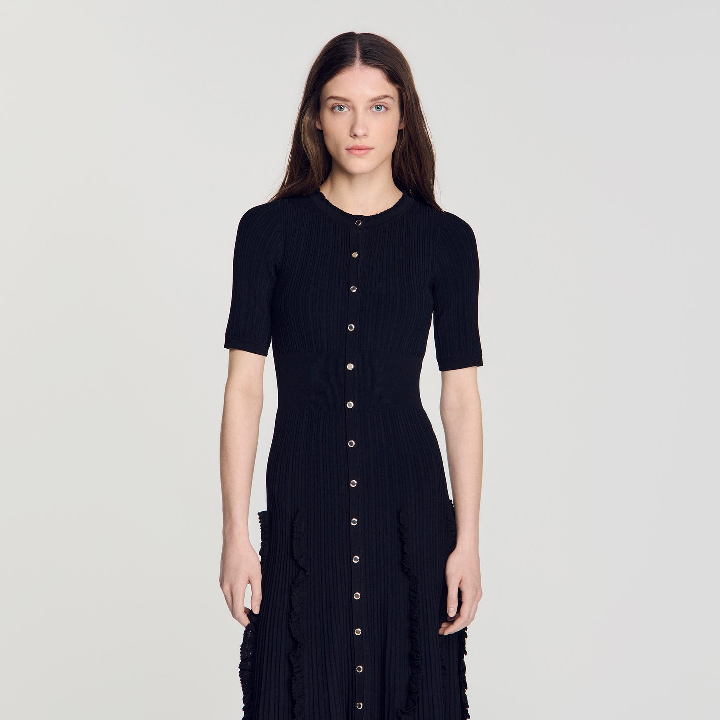 Pietrarosa Knit maxi dress with ruffles Black