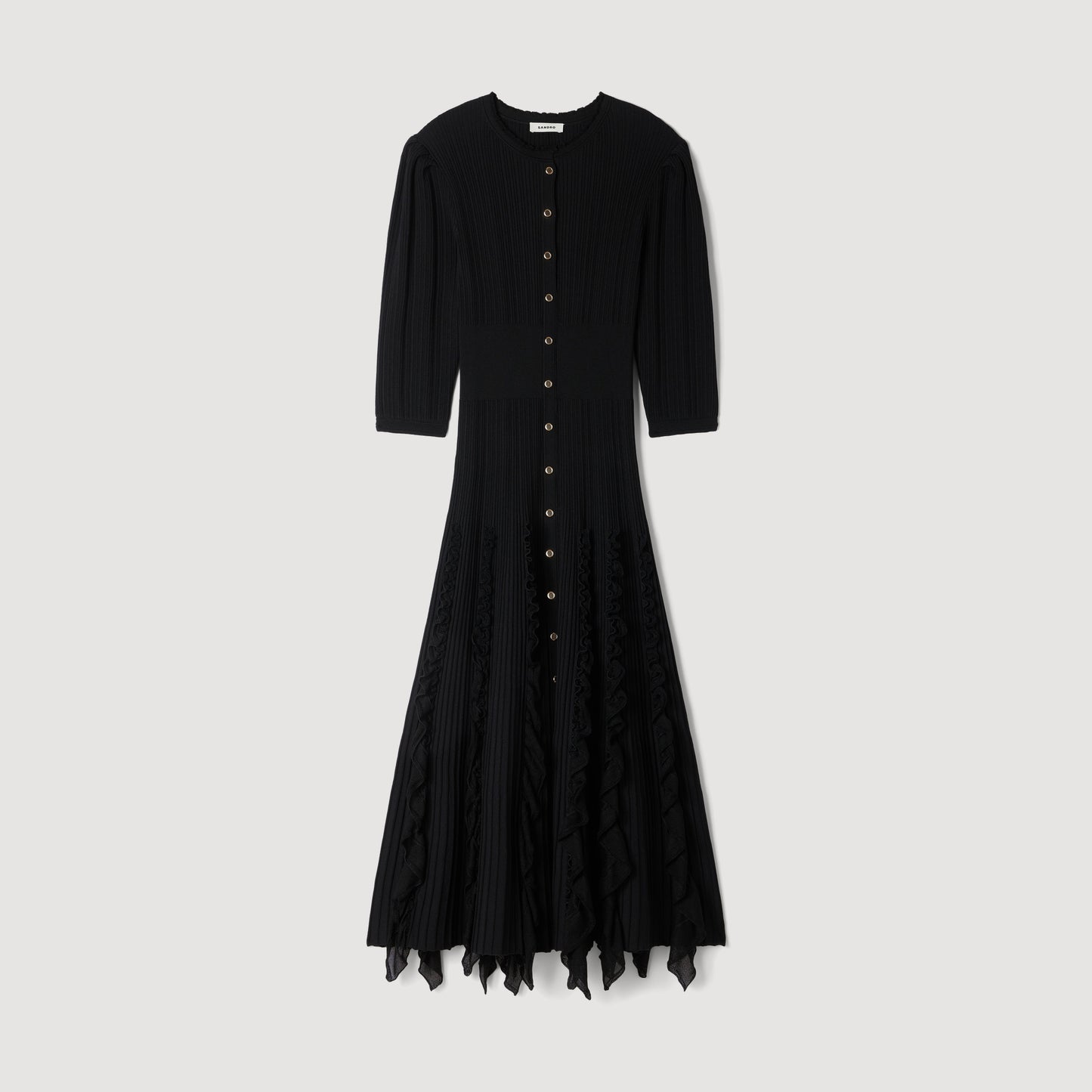 Pietrarosa Knit maxi dress with ruffles Black