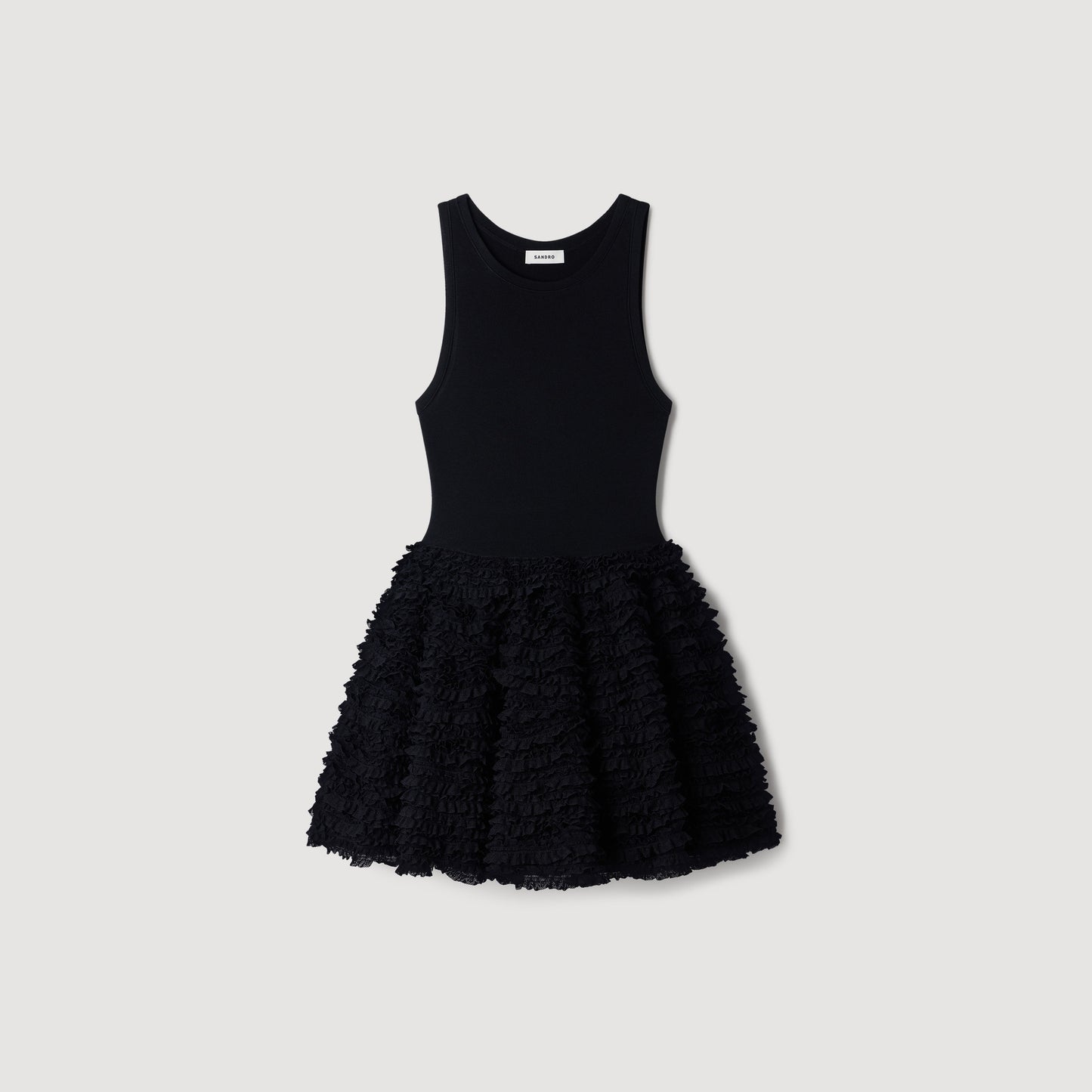 Dua Short ruffled lace dress Black
