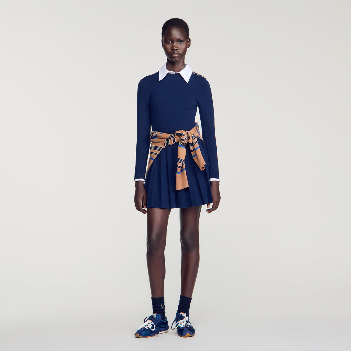 Velia Short knit dress with buttons Navy Blue