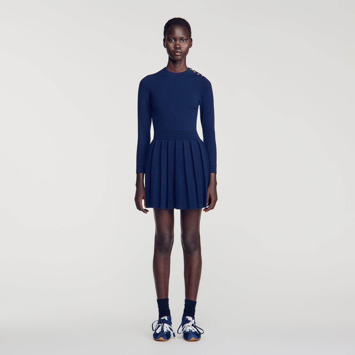 Velia Short knit dress with buttons Navy Blue