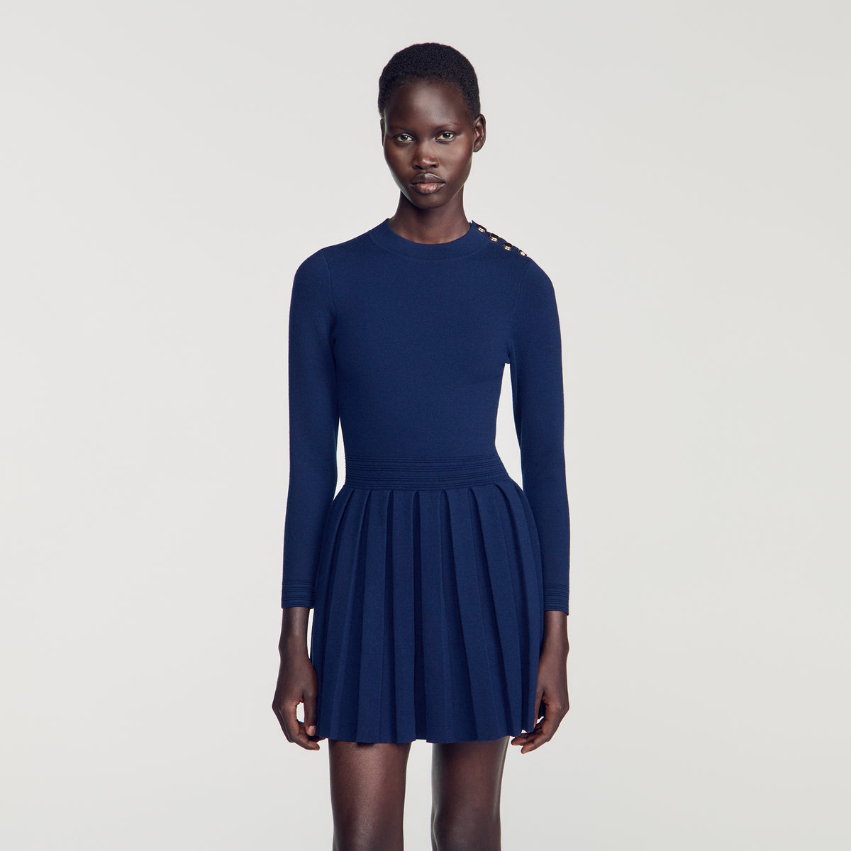 Velia Short knit dress with buttons Navy Blue