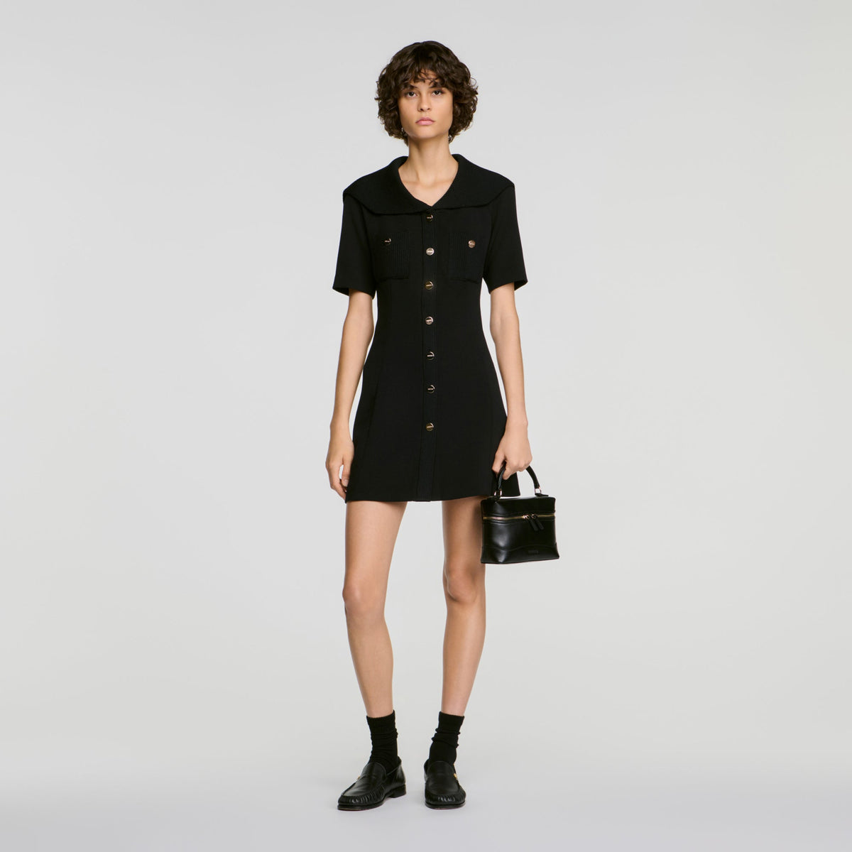 Sabrina Sailor Collar Short Dress Black