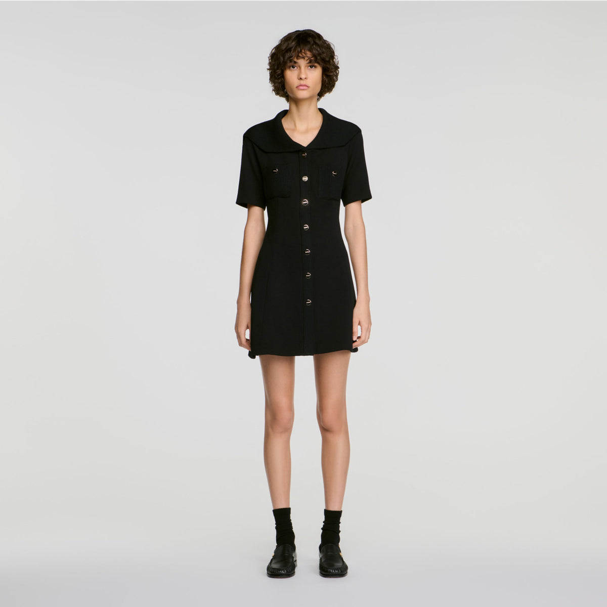 Sabrina Sailor Collar Short Dress Black