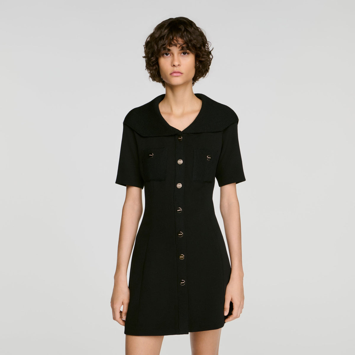 Sabrina Sailor Collar Short Dress Black