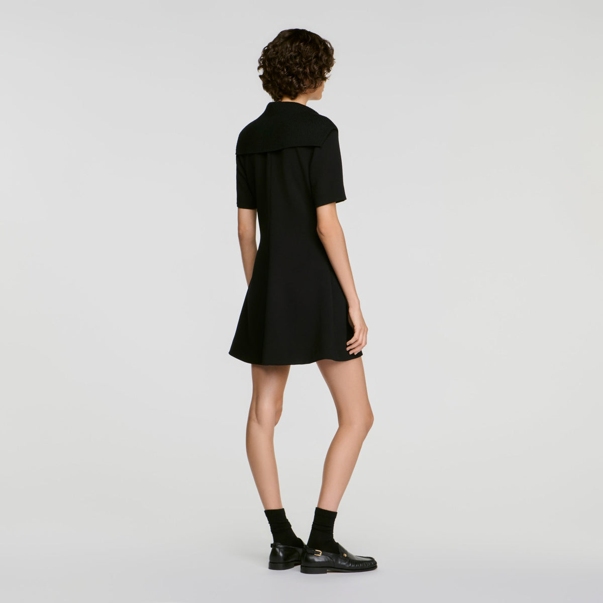 Sabrina Sailor Collar Short Dress Black