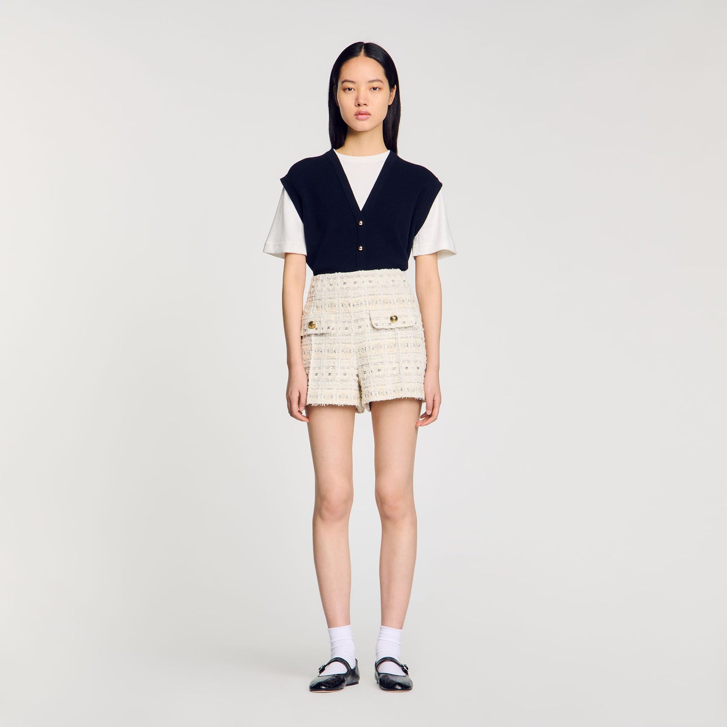 Cam Decorative Tweed Shorts Ecru / Lurex