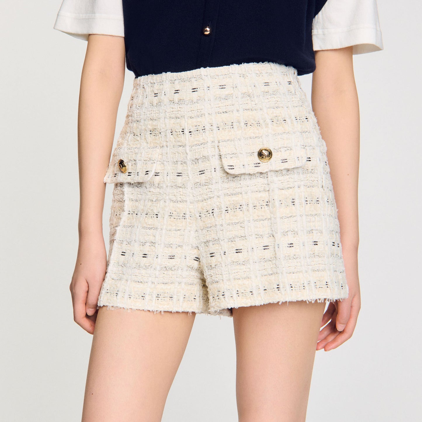 Cam Decorative Tweed Shorts Ecru / Lurex