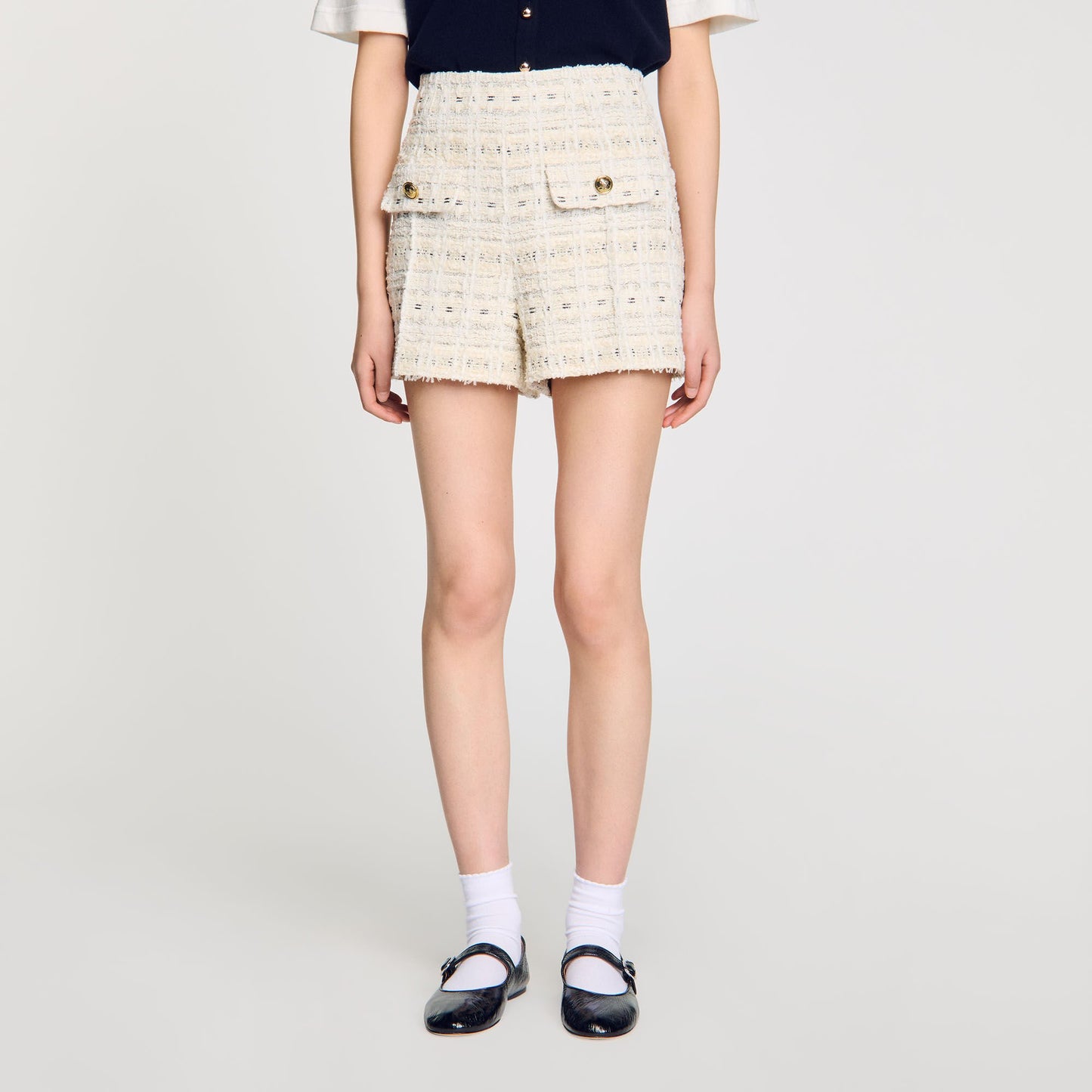 Cam Decorative Tweed Shorts Ecru / Lurex