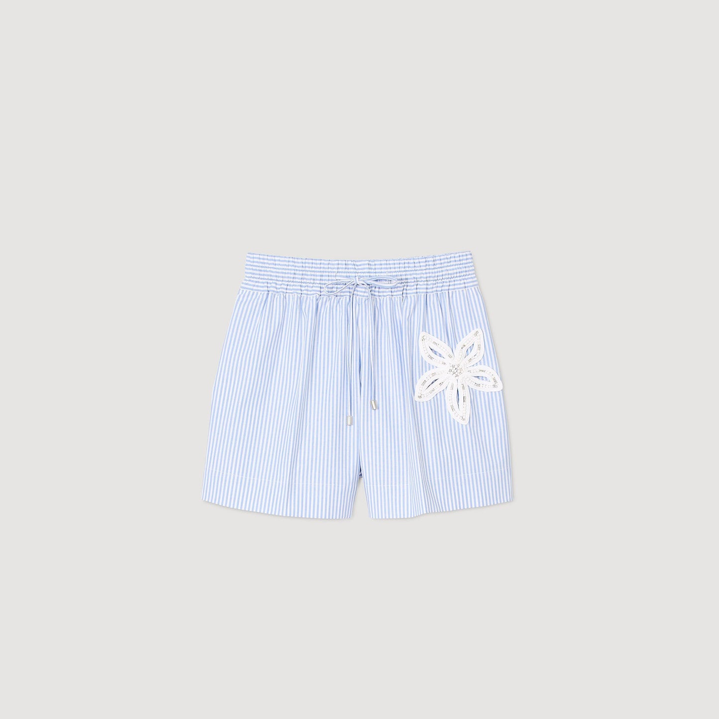 Physalis Striped Shorts With Flower Detail Sky Blue