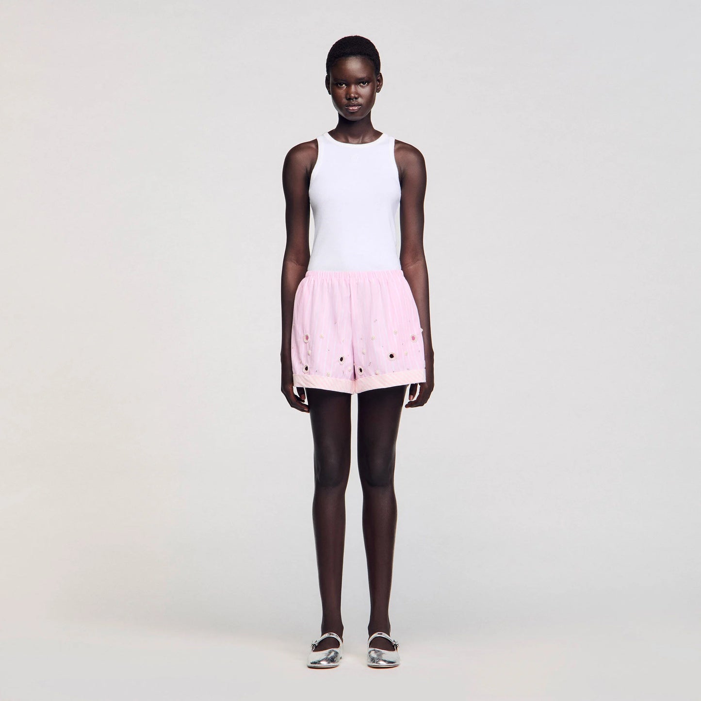Titti Rhinestone Striped Shorts Pink