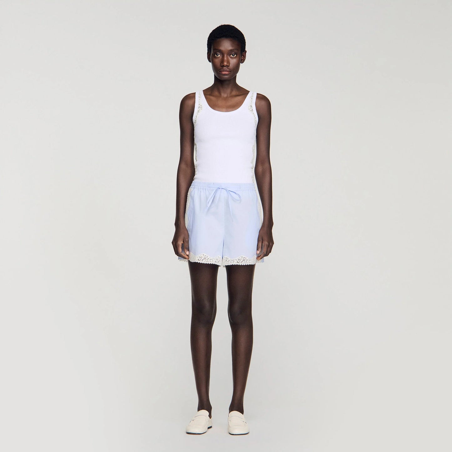 Gaianne Lace Detail Shorts Sky Blue
