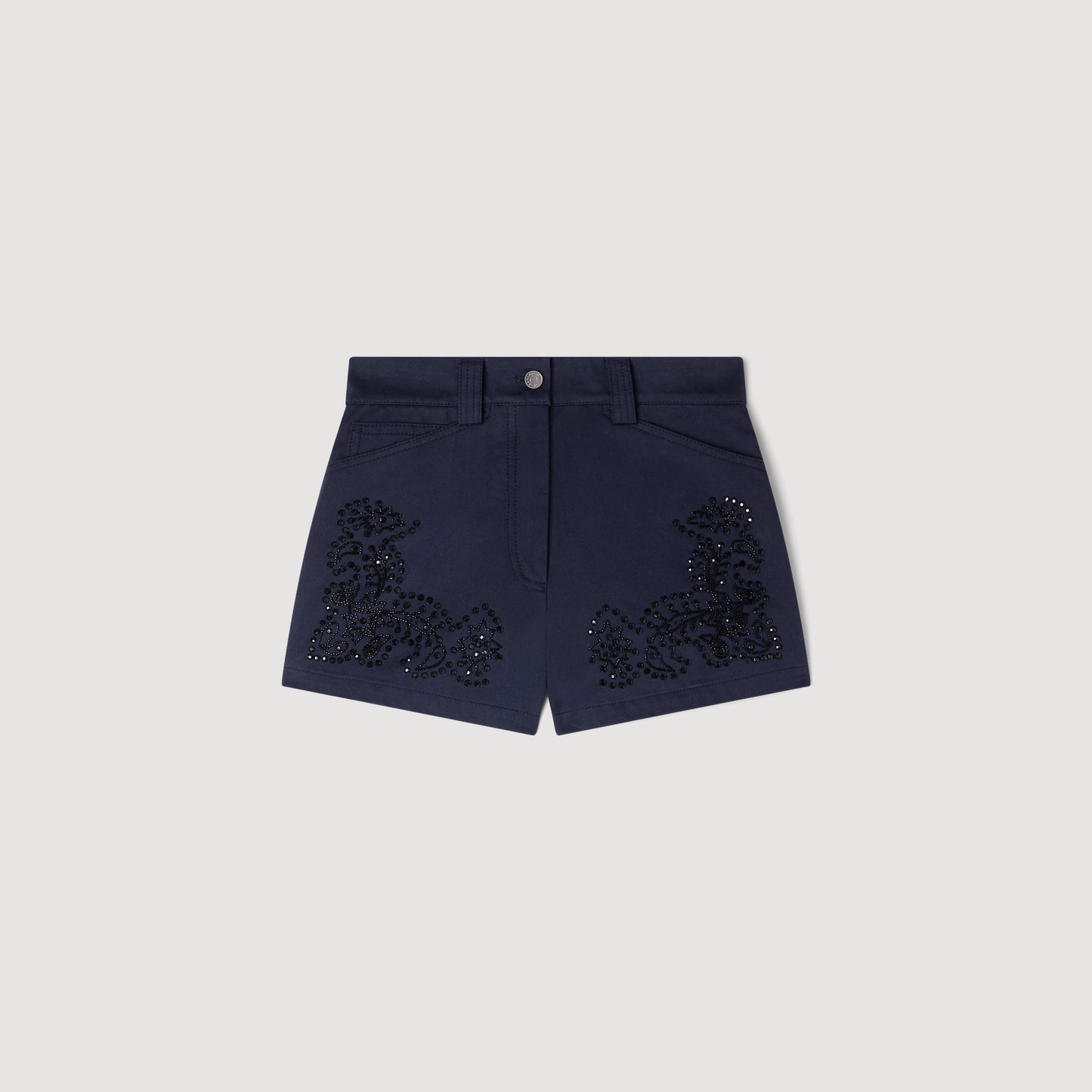 Bahya Embroidered Cotton Shorts Navy Blue