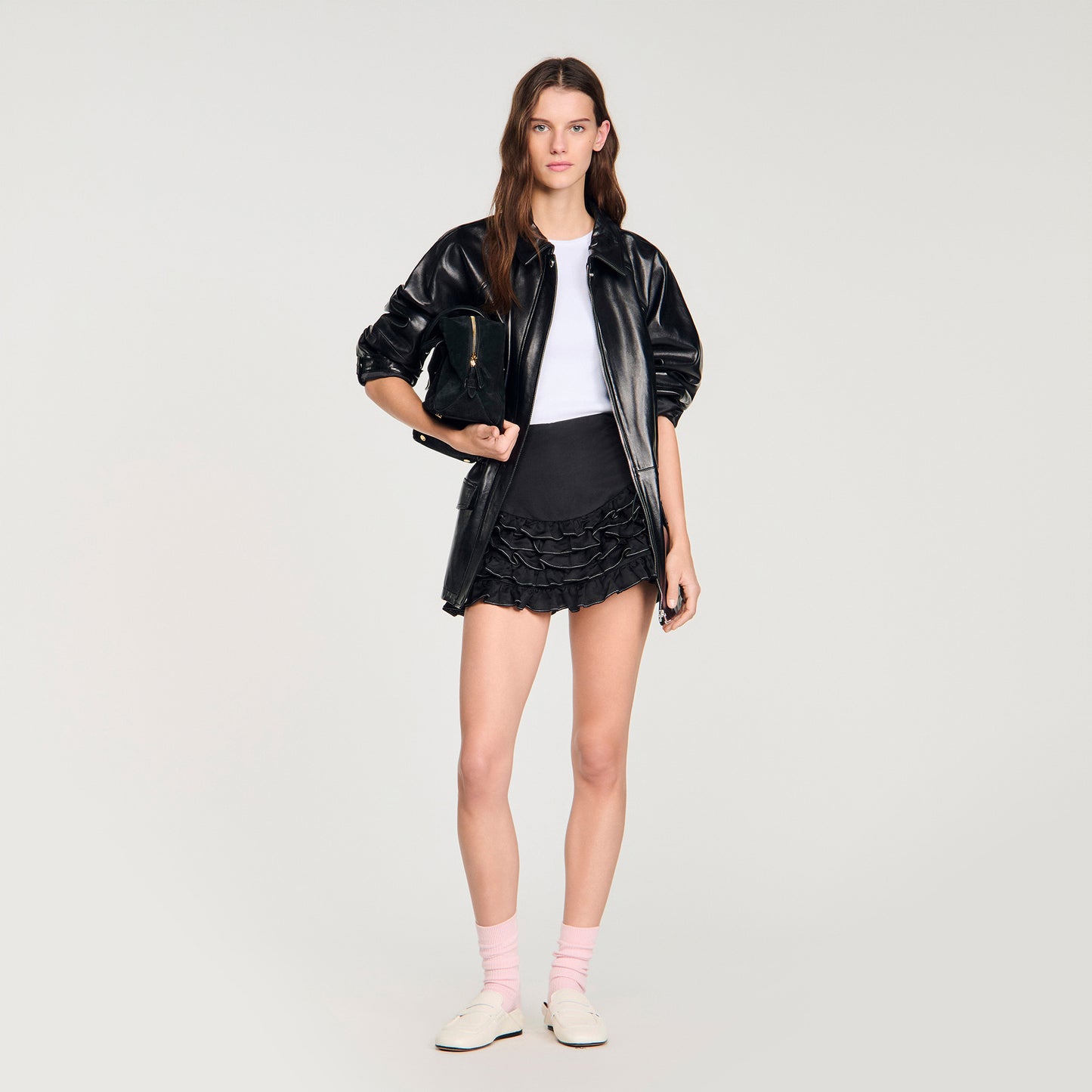 Chou Ruffled Skort With Topstitching Black