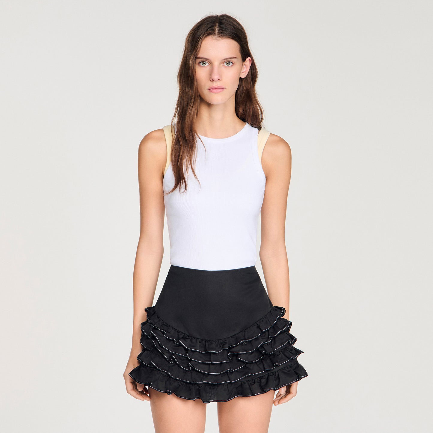 Chou Ruffled Skort With Topstitching Black