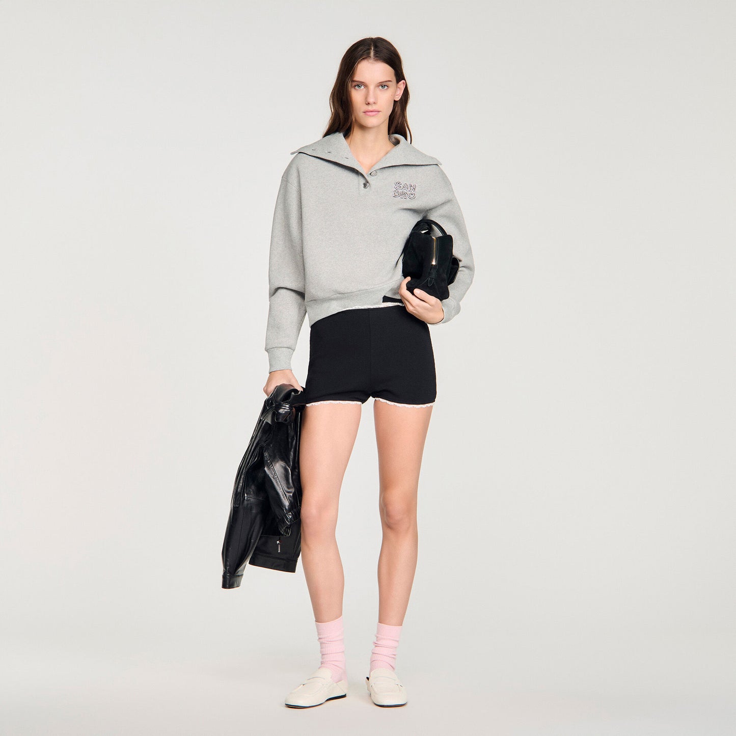 Solal Beaded Embroidered Ribbed Shorts Black