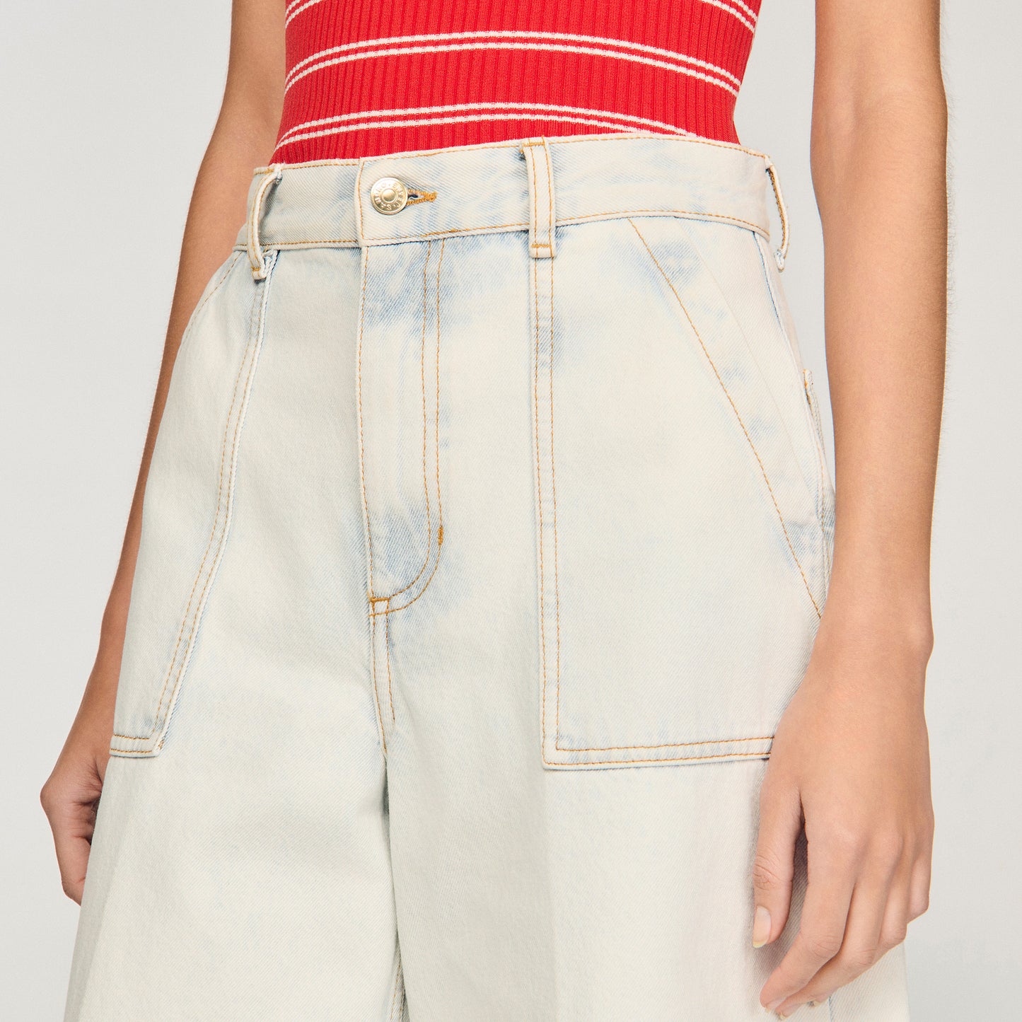 Washed Denim Bermuda Shorts Light Blue Jean