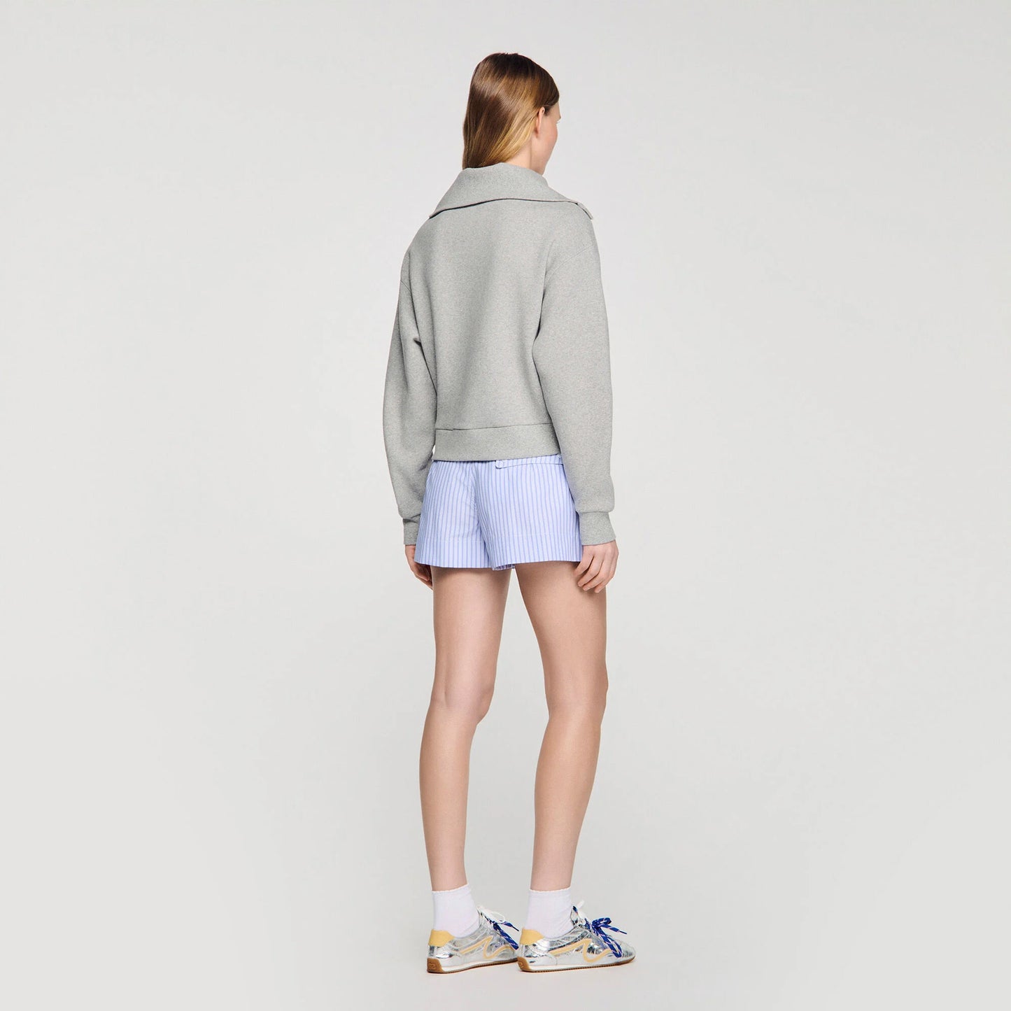 Avery Embroidered Split Neck Sweatshirt Grey
