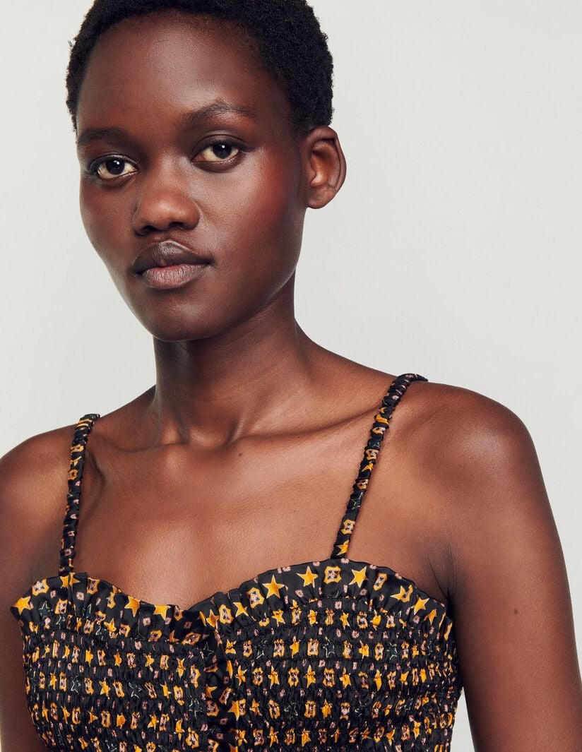 Cropped Smocked Top Black