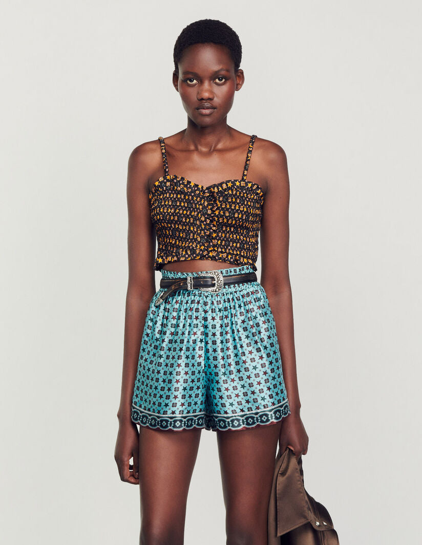Cropped Smocked Top Black