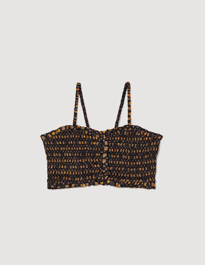 Cropped Smocked Top Black
